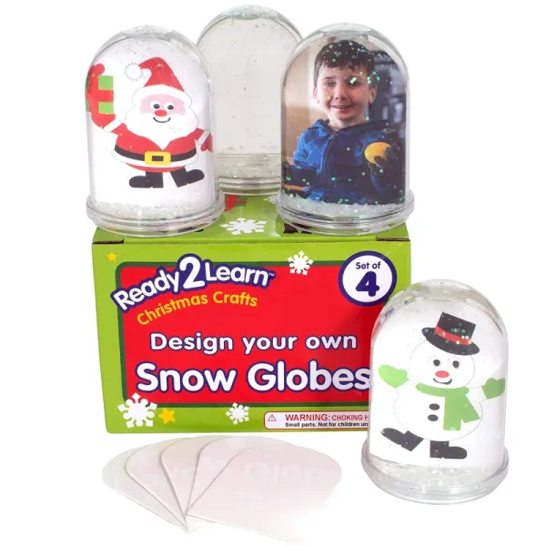 Ready 2 Learn Christmas Crafts - Design Your Own Snow Globes - Set of 4 - Christmas Snow Globes for Kids - Customizable Christmas Decorations for