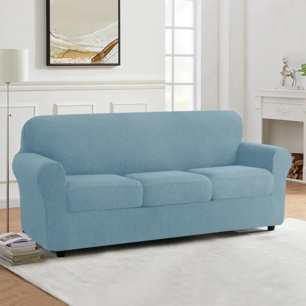 Subrtex Stretch Textured Grid Sofa Cover Slipcover,Separate Cushion Cover(Steel Blue, Sofa), Size: Sofa/3-Seater