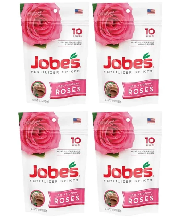 Jobes vznmYB Rose Fertilizer Spikes 9-12-9 Time Release Fertilizer for All Flowering Shrubs 10 Spikes (4 Pack)