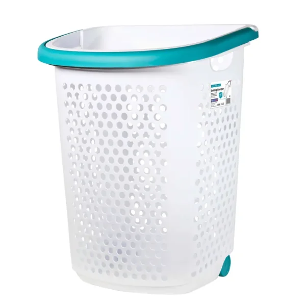 Home Logic 2 Bushel Rolling Plastic Laundry Hamper with Pop Up Handle White