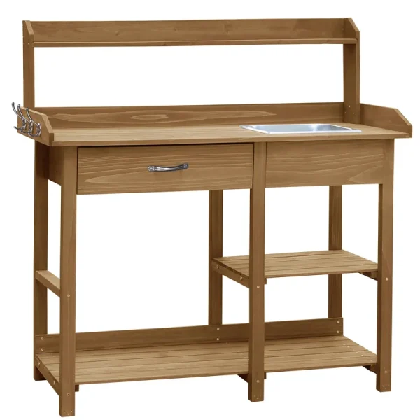 Veikous Wooden Potting Bench Tables 42.1-in x 47.9-in x 15.3-in Natural Potting Bench