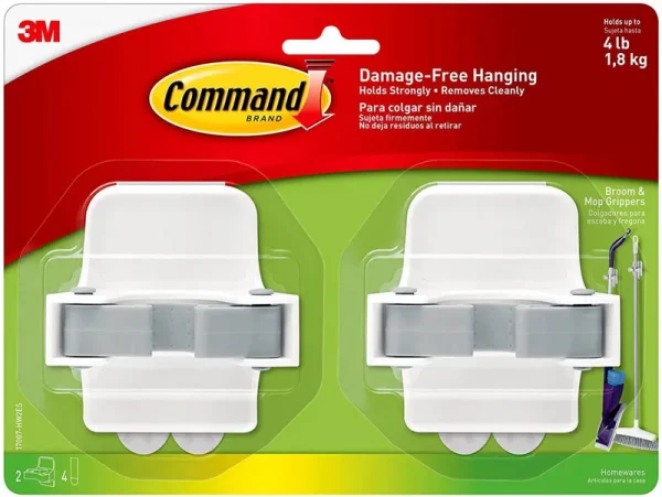 Command Broom & Mop Grippers 2-Grippers 4-Strips 17007-HW2ES