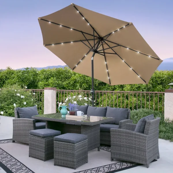 Best Choice Products Solar LED Lighted Patio Umbrella, Tan