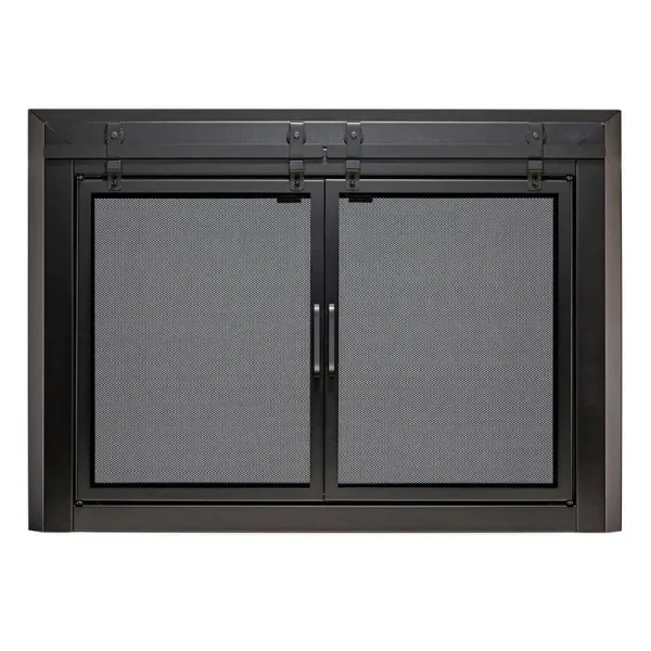 Uniflame Gregory Black Cabinet-Style Fireplace Doors with Smoke Tempered Glass, Medium