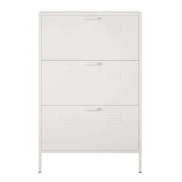 RealRooms Shadwick 3 Door Locker Style Metal Shoe Storage Cabinet, White