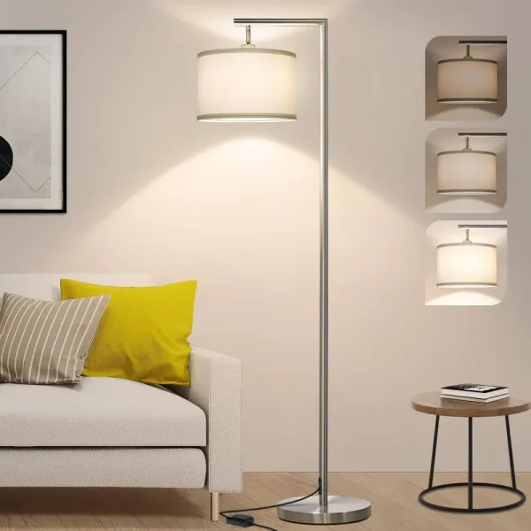 Boncoo Floor Lamps for Living Room, Standing Lamp Tall with Adjustable Silk Shade, Modern Stepless Dimmable Floor Lamp, LED Reading Standing Light