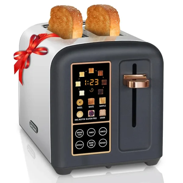 SEEDEEM Toaster 2 Slice, Stainless Steel Bread Toaster with Touch LCD Display, 50% Faster Heating Speed, 6 Bread Selection, 7 Sh
