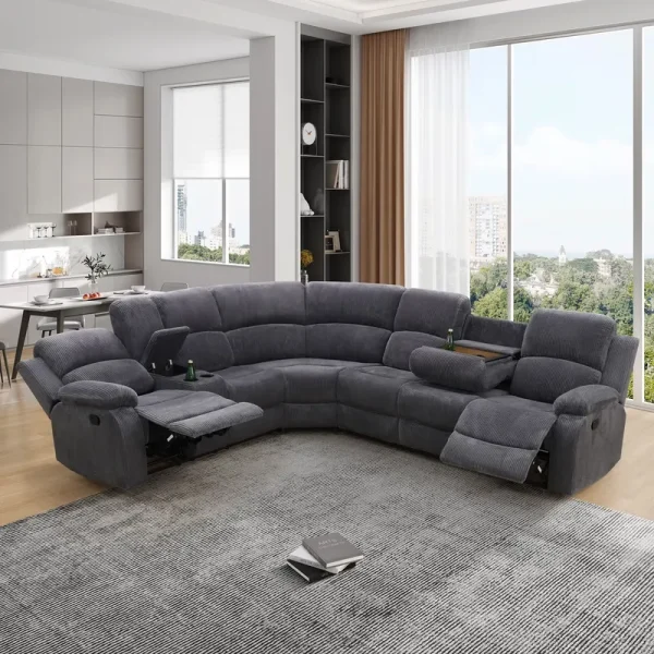Aukfa 3 - Piece Recliner Sofa Set, 6 Seat Sectional Couch with Cup Holders&Storage Console, Gray