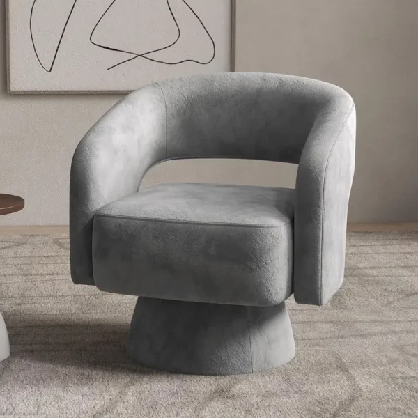 Bonzy Home 360° Swivel Barrel Chair, Velvet Accent Armchair for Living Room, Bedroom & Office, Gray
