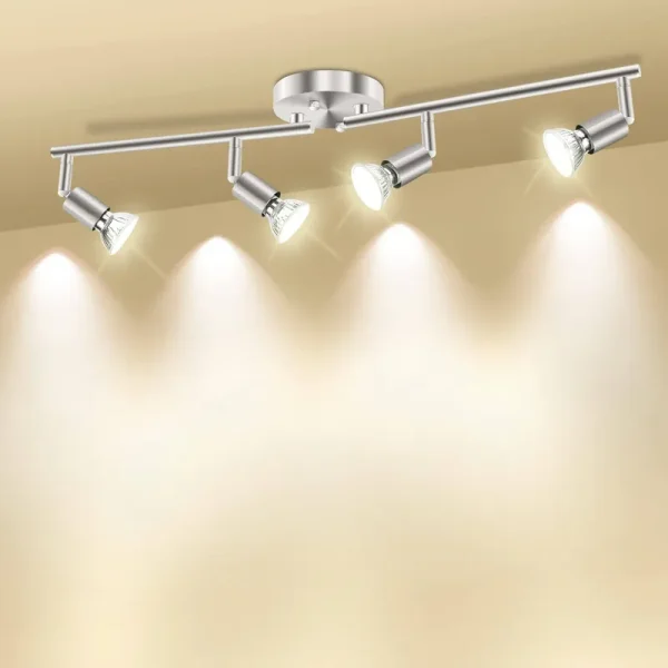 HURYEE Track Lighting Kit Adjustable Track Arm 4 Head Foldable Ceiling Spot Light with GU10 Socket Brush Nickel Bulbs Not Included, Matte Black