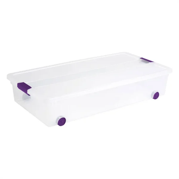 Sterilite Underbed Storage Bin with Purple Latch, Clear, 15 Gallon Capacity