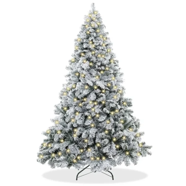 Casafield 7.5ft Pre-Lit Snow-Flocked Pine Realistic Artificial Holiday Christmas Tree with Stand