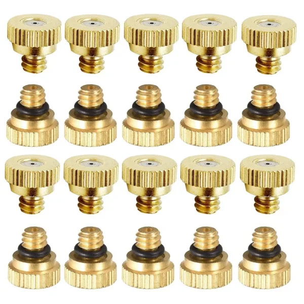 RESNSTAR 20 Pack Brass Misting Nozzles Tees, Brass Spray Nozzles for Greenhouse Landscaping Humidification, Dust Control Mist Nozzle Sprinkler for