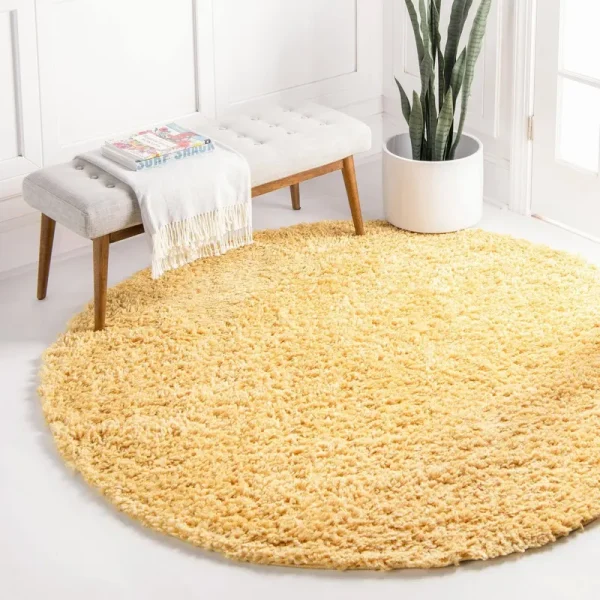 Unique Loom Davos Shag Sunglow Yellow 5 ft. x 5 ft. Round Area Rug