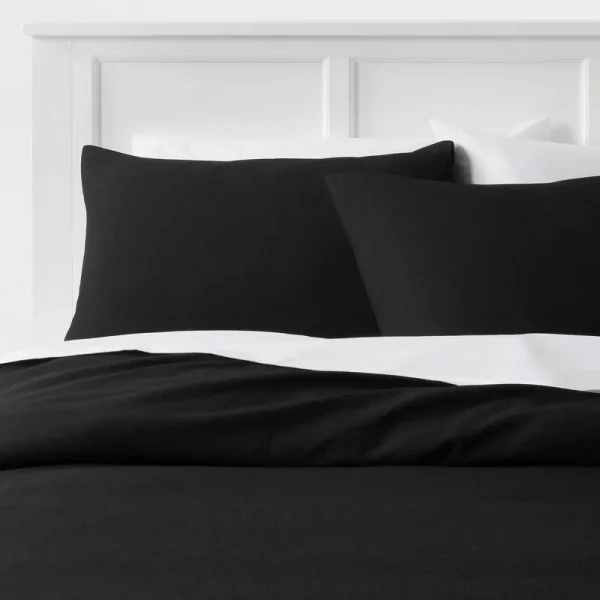 3PC Full/Queen Microfiber Textured Duvet Cover & Sham Set Black - Room Essentials