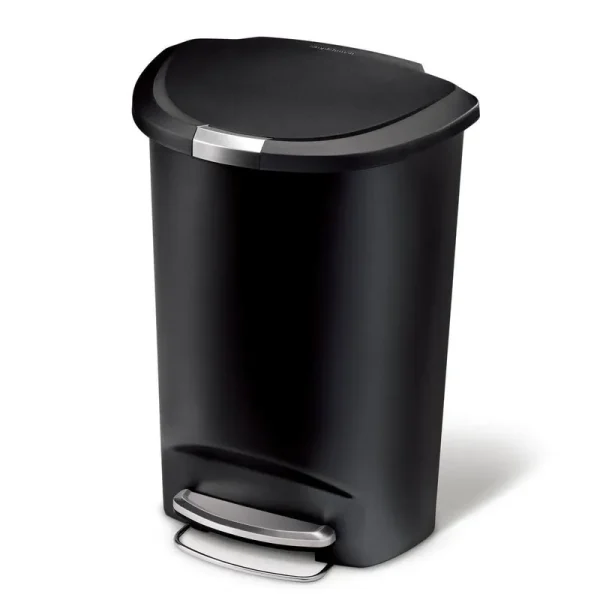 simplehuman 50 Liter / 13 Gal Semi-Round Plastic Step Trash Can, Black