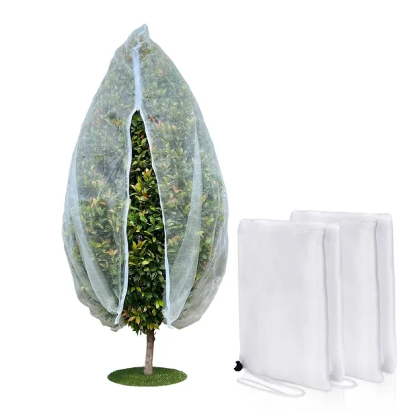 Homoda Fruit Tree Netting Cover with Zipper and Drawstring, 2 Packs 4 x 4 ft Insect Bird Barrier Netting for Garden Protection, Ultra Fine Mesh