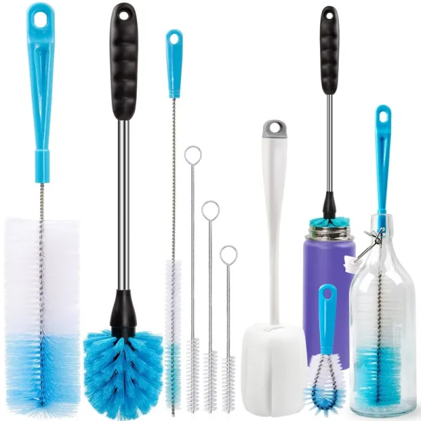 Holikme 8 Pack Bottle Brush Cleaning Set,Long Handle Bottle Cleaner for Washing Narrow Neck Beer Bottles, Wine Decanter, Narrow Cup,Pipes, Hydro Flask