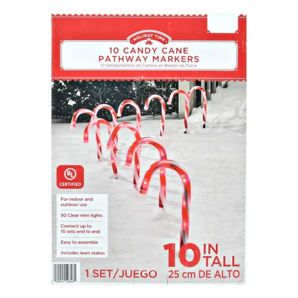 Holiday Time 10 Candy Cane Path Lights with 50 Clear Lights