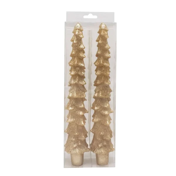 10" Glittery Gold Pine Tree Unscented Taper Candles, 2ct. by Ashland | Michaels