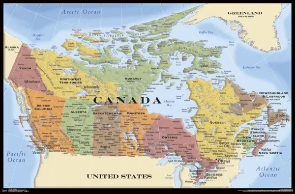 Map - Canada Wall Poster, 22.375 inch x 34 inch, Size: 22.375 x 34