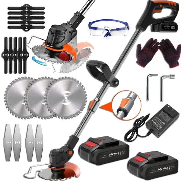 Weed Wacker Electric Cordless String Trimmer Weed Eater Grass Trimmer, with 3 Function Blades,Height Adjustable Lawn Edger Brush Cutter 2 Battery