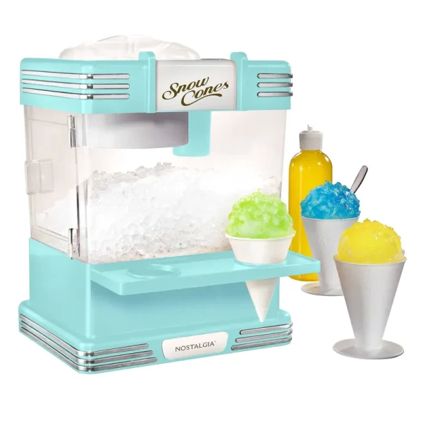 Nostalgia Nrscm602aq6a Retro Countertop Snow Cone Maker Makes 20 Icy Treats, Includes 2 Reusable Plastic Cups & Ice Scoop, Aqua, Blue
