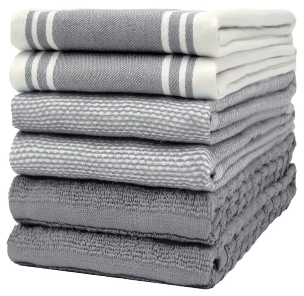 Bumble Towels Premium Kitchen Towels (20Ax 28A, 6 Pack) - Large Cotton Kitchen Hand Towels - Flat & Terry Towel - Highly Absorbent Tea Towels