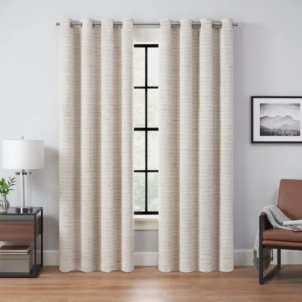 Eclipse Magnitech Branson Strie, 100% Blackout, Single Grommet Curtain Panel, Ivory, 50 x 84