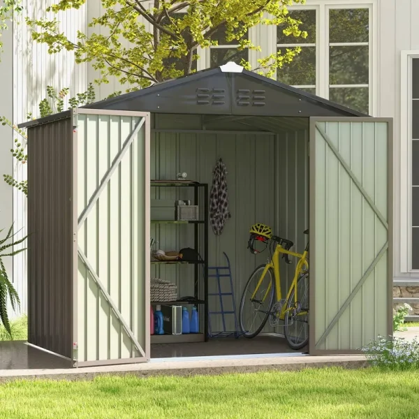 Patiowell Outdoor Storage Shed 8x6 ft, Garden Tool Storage Shed with Sloping Roof and Double Lockable Door, Outdoor Shed for Backyard Garden Patio