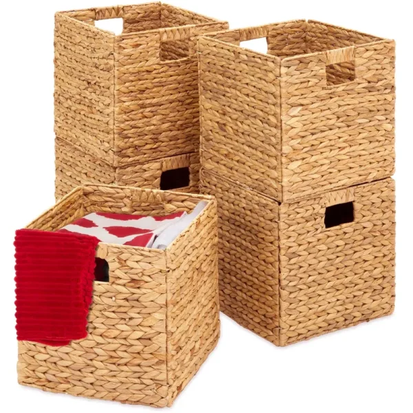 Best Choice Products 10.5x10.5in Hyacinth Storage Baskets Set of 5 Multipurpose Collapsible Organizers - Natural