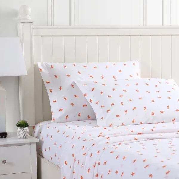 Poppy & Fritz Goldfish Printed Cotton Percale Sheet Set - Queen Coral