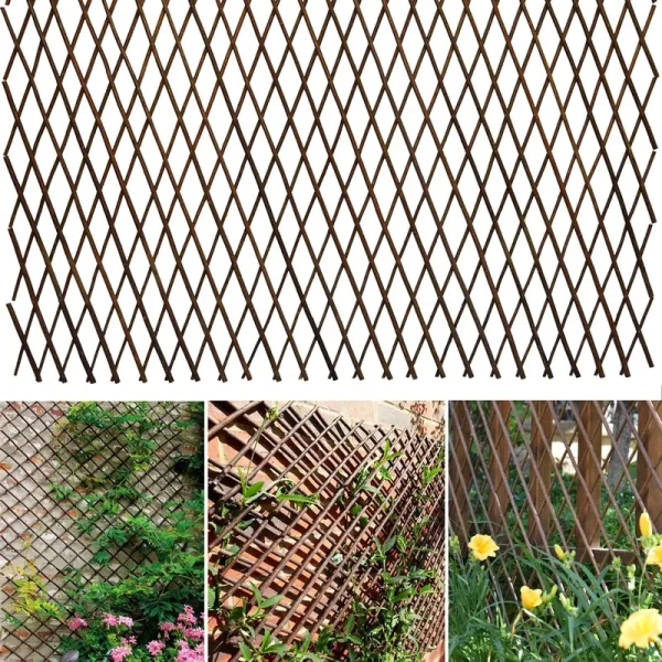 Helprise Expandable Willow Lattice Fence Panel Plant Support Garden Trellis for Climbing Vine Ivy Rose Cucumbers Clematis Outdoors Garden Yard,