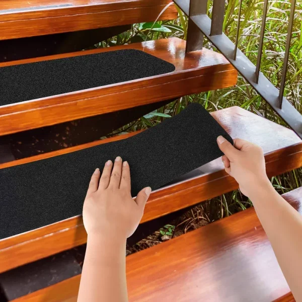 MBIGM 8-Pack 6" x 24" Pre-Cut Stair Treads 80 Grit Non-Slip Outdoor Grip Tape Black Heavy Duty Anti Slip Traction Adhesive Strips for Staircase, Skate