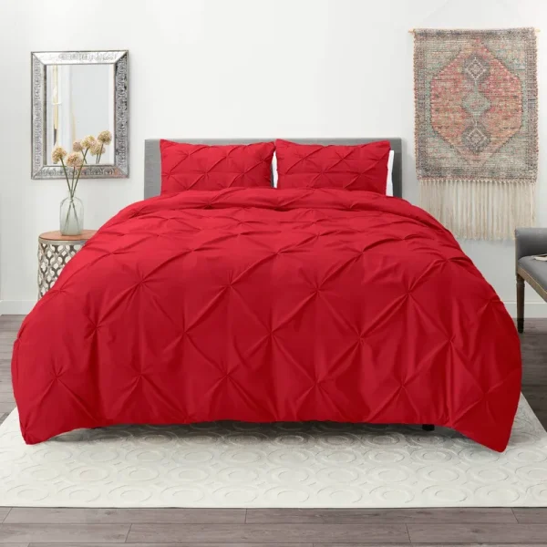 Nestl Pinch Pleat 3-Piece Duvet Cover Set - Cherry Red - Queen