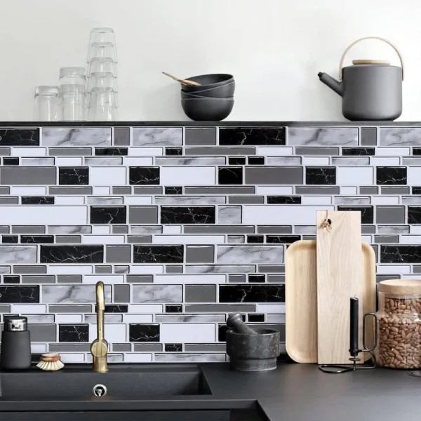Livebor Black and White Peel and Stick Backsplash Kitchen Wallpaper 118inch x 1181inch Bathroom Wallpaper Kitchen Backsplash Waterproof Contact Paper