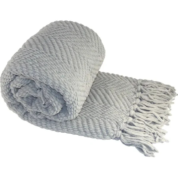 Tweed Knitted Throw Blanket Silver