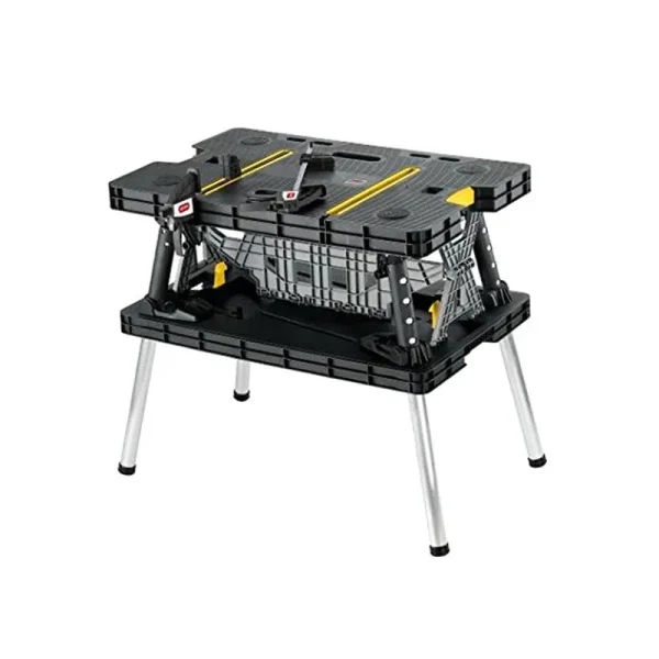 Keter Folding Compact Workbench Sawhorse Work Table with Clamps 1000 lb Capacity