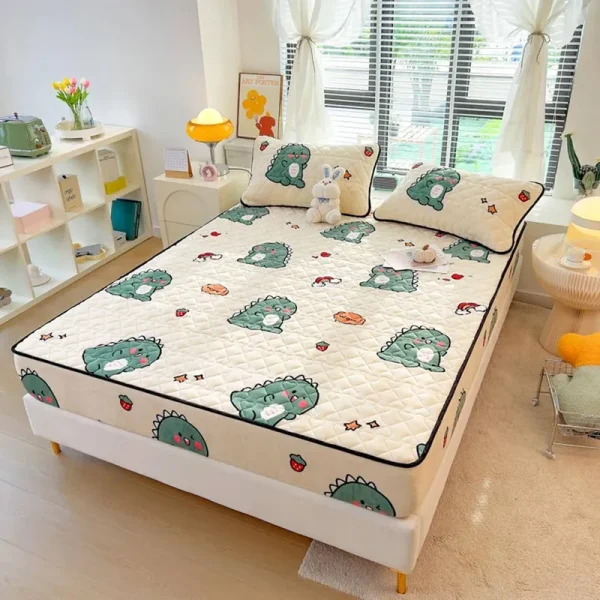 Pangzi Velvet Fitted Sheet King size, Dinosaur Flannel Quilt Fitted Bed Sheet Bottom Sheet,Mattress Protector Cover Suitable for Fall W
