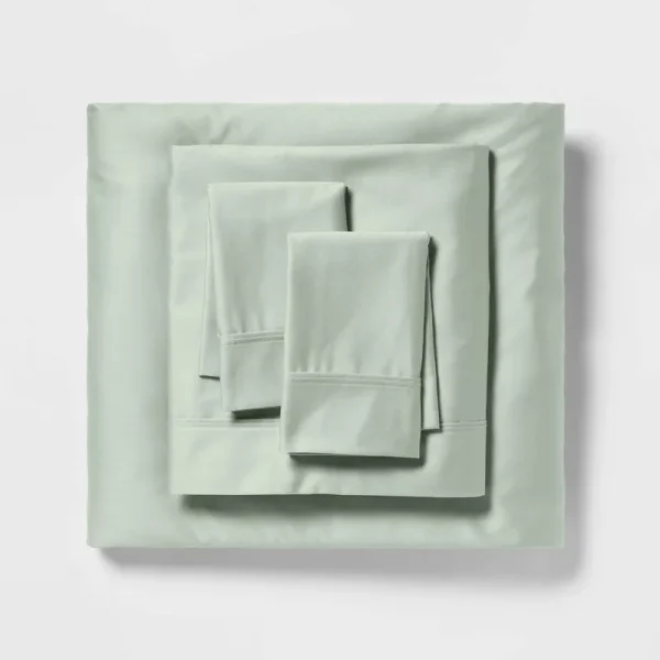 Queen 400 Thread Count Solid Performance Sheet Set Sage - Threshold
