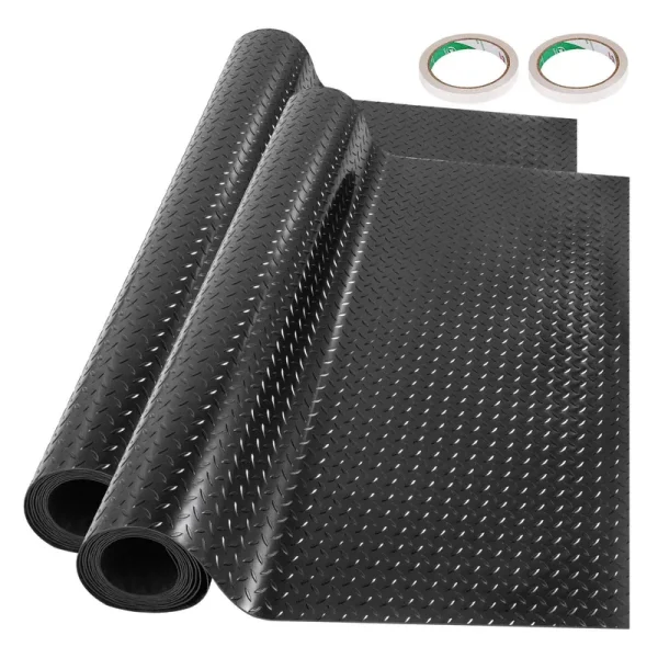 VEVOR 2 Rolls 17x3.6ft Garage Floor Mat Anti-Slip Floor Protector Covering Mats Black
