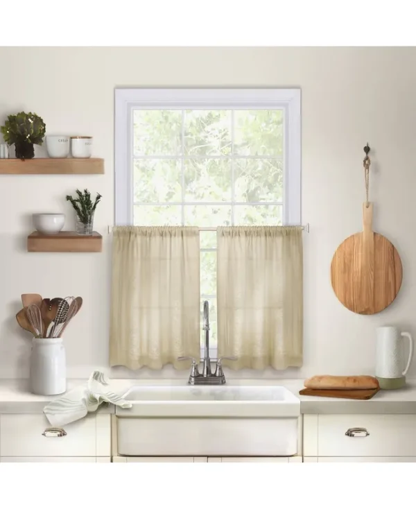 Cameron Linen Rod Pocket Kitchen Tier and Valance Collection 30"x24" in. (Set of 2 Tiers) / Linen