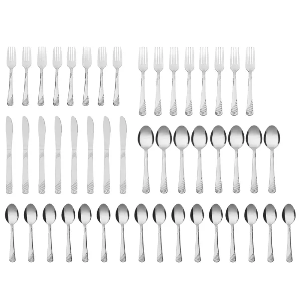 Mainstays Swirl 49 Piece Stainless Steel Flatware and Organizer Tray Set, Silver, Service for 8, Size: 12.87 inch x 8.87 inch x 1.81 inch