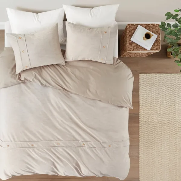 Clean Spaces - Dover 3 Piece Organic Cotton Oversized Duvet Cover Set - Full/Queen - Natural