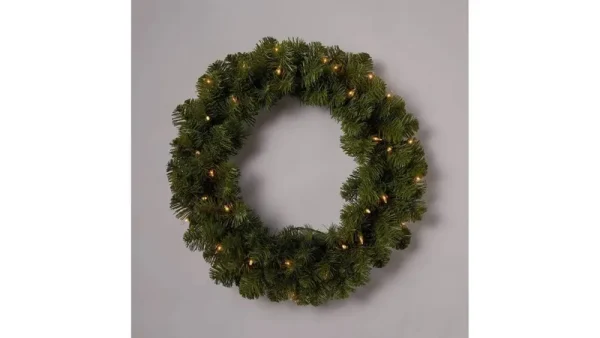 20" Pre-Lit Pine Artificial Christmas Wreath Clear Lights - Wondershop