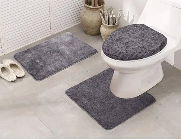 Better Home Style 3 Piece Bathroom Rug Set Bath Rug, Contour Mat, & Lid Cover Non-Slip with Rubber Backing Solid Color (Charcoal)
