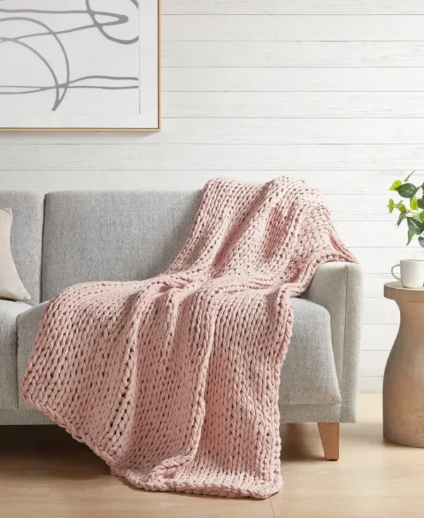 Madison Park Chunky Double Knit Handmade Throw (Blush)