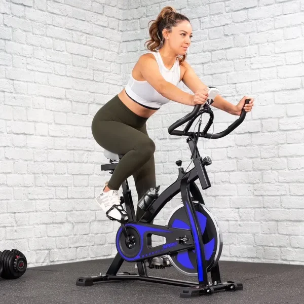 Xtremepowerus Stationary Exercise Bicycle Bike Cycling Cardio Health Workout Fitness with Bottle Holder Heart Pulse, Blue