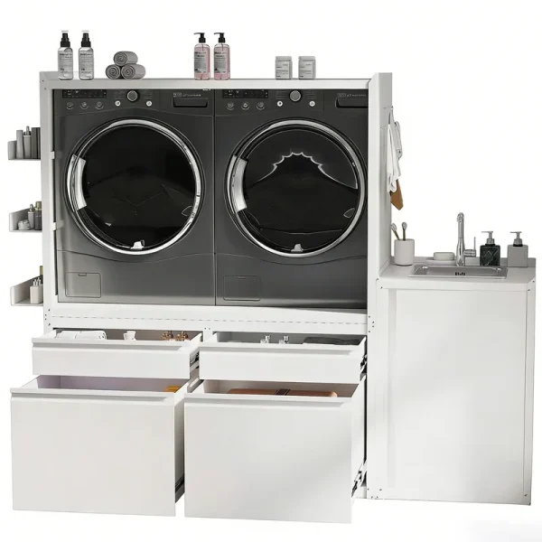 AECOJOY Laundry Pedestal with Sink Cabinet 1300LBS Heavy Duty Universal Washing Machine Stand Base Raiser