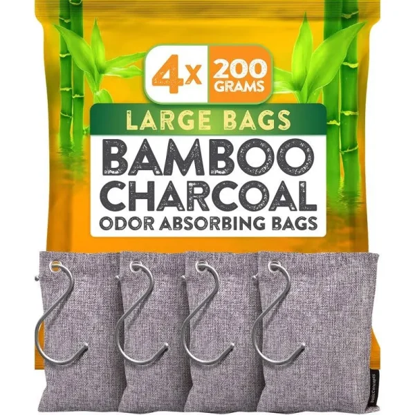 Bamboo Charcoal Air Purifying Bags 4 Pack, Charcoal Bags Odor Absorber for Home